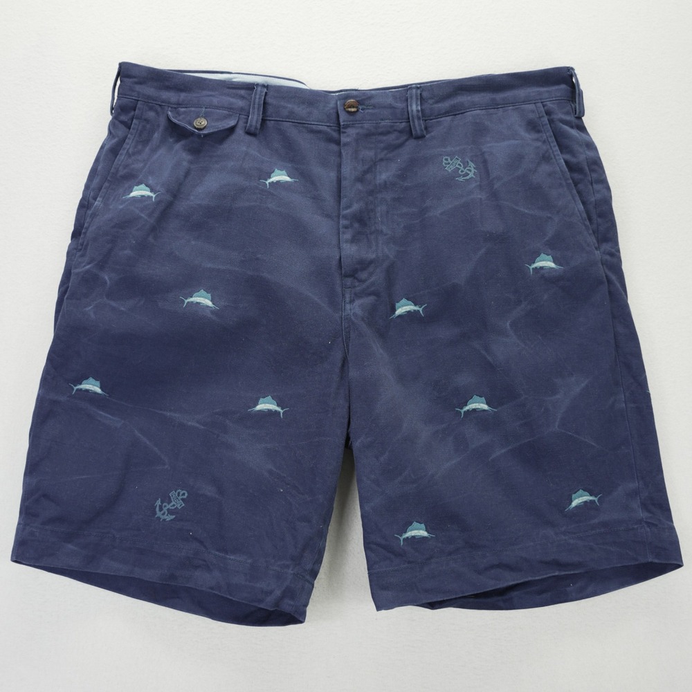 Polo Ralph Lauren Mens Navy Blue Marlin Anchor Embroidered Shorts Classic Fit 38